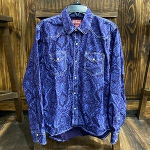 Boys Red Ranch Pearl snapped long sleeved button down